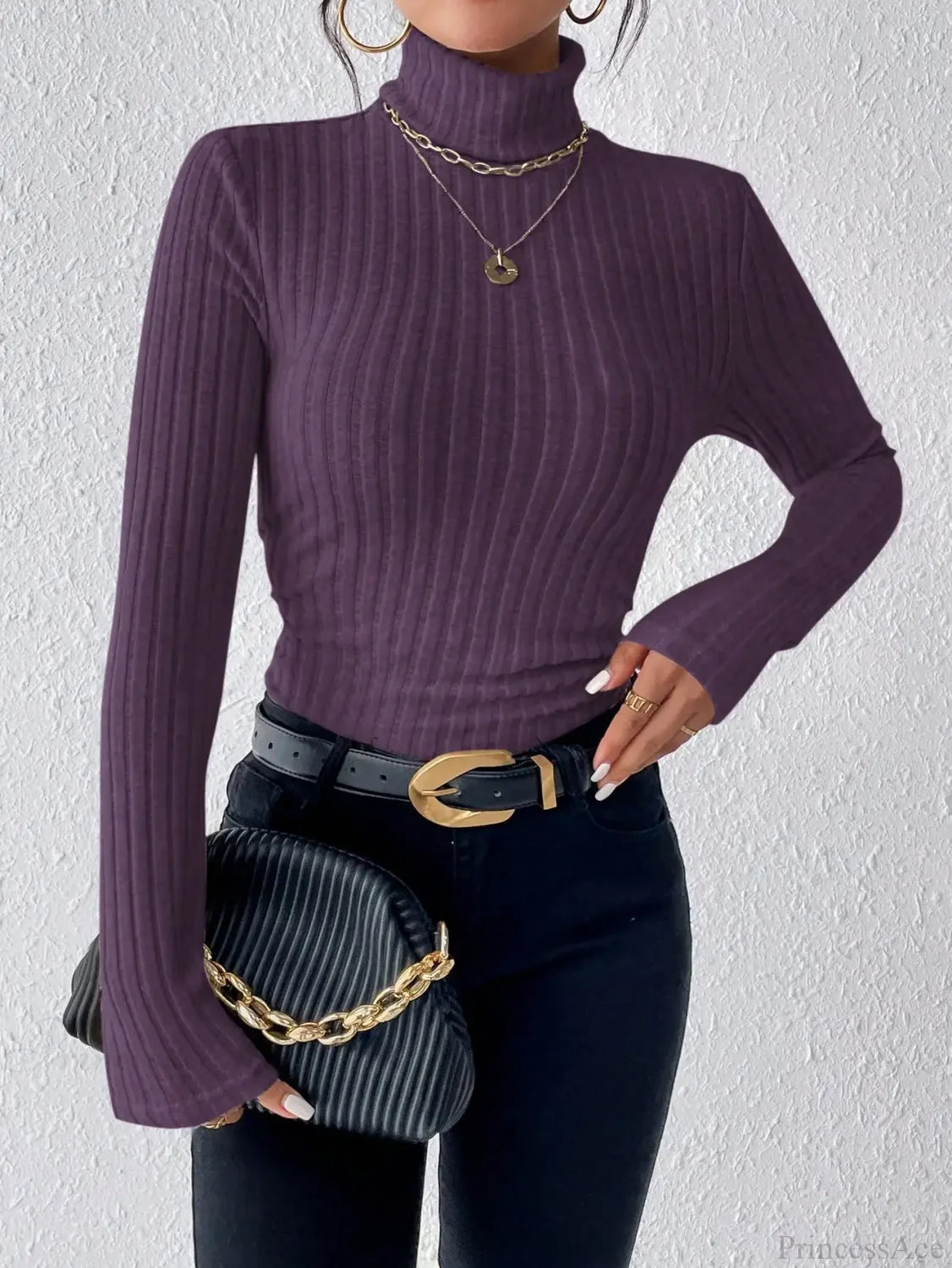 Half Turtleneck Sweater Slim Long Sleeve Knit Top Women knittop-250126