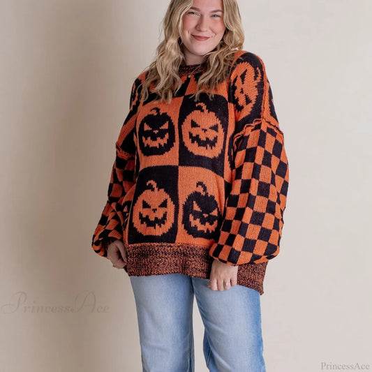 Halloween Christmas Round Neck Long Sleeve Aesthetic Gingerbread Loose Sweater Orange / S Sweaters-L