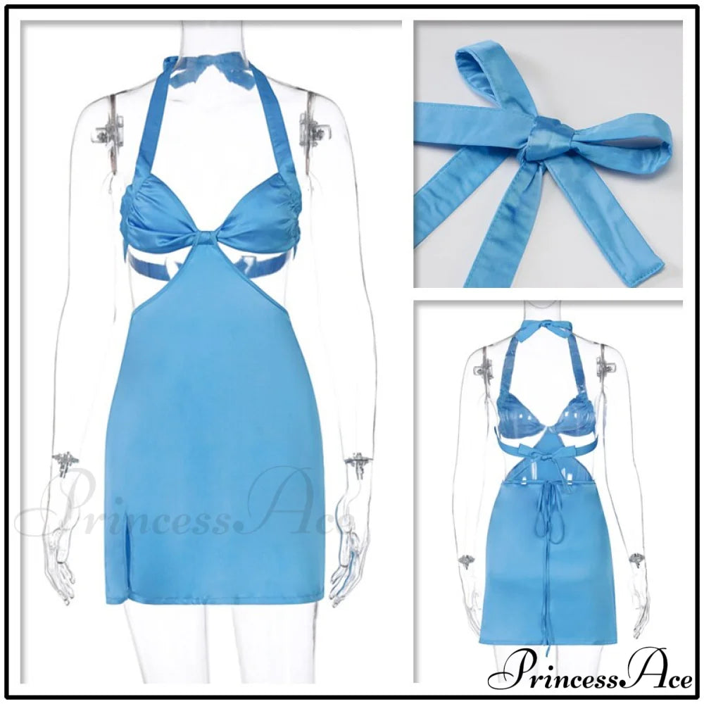 Halter Backless Bandage Women Slim Bodycon Hollow Out Warm-Season Mini Strapless Party Sexy Gown