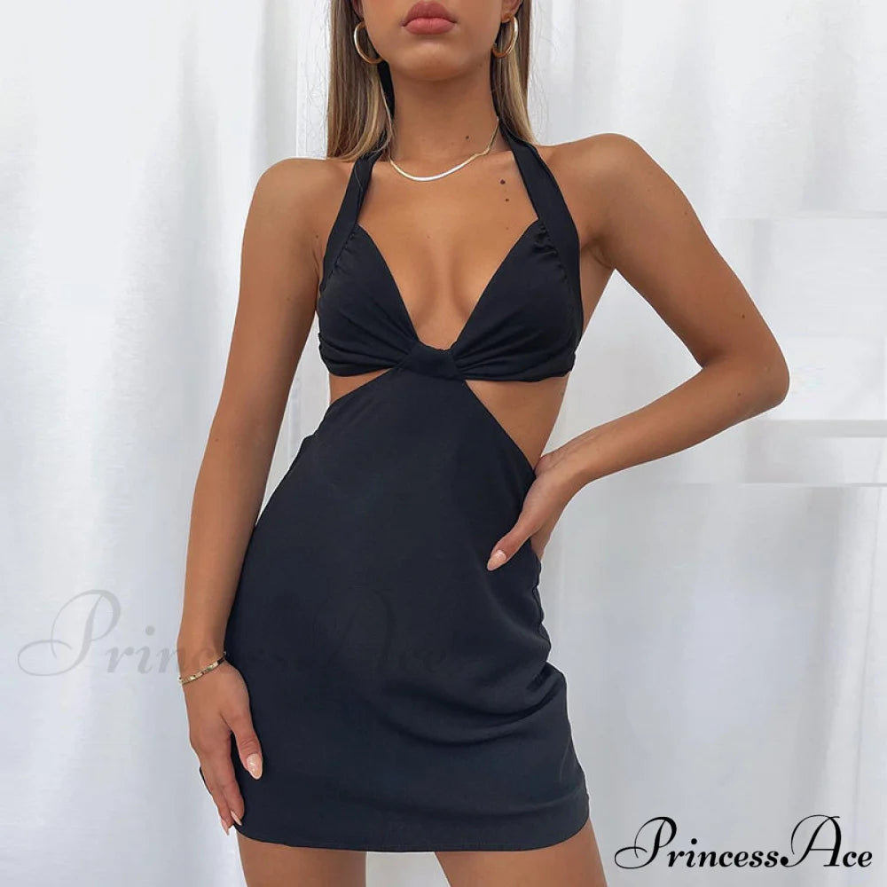Halter Backless Bandage Women Slim Bodycon Hollow Out Warm-Season Mini Strapless Party Sexy Gown