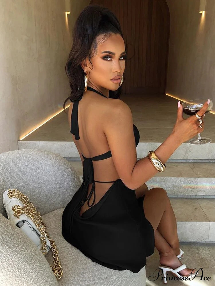 Halter Backless Bandage Women Slim Bodycon Hollow Out Warm-Season Mini Strapless Party Sexy Gown