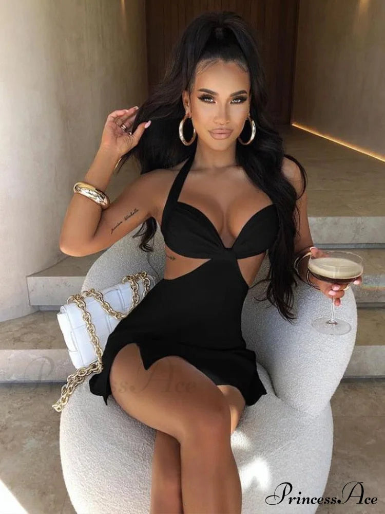 Halter Backless Bandage Women Slim Bodycon Hollow Out Warm-Season Mini Strapless Party Sexy Gown