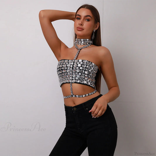 Halter Beaded Lace-Up Bandage Crop Prom Dress promdress-250223