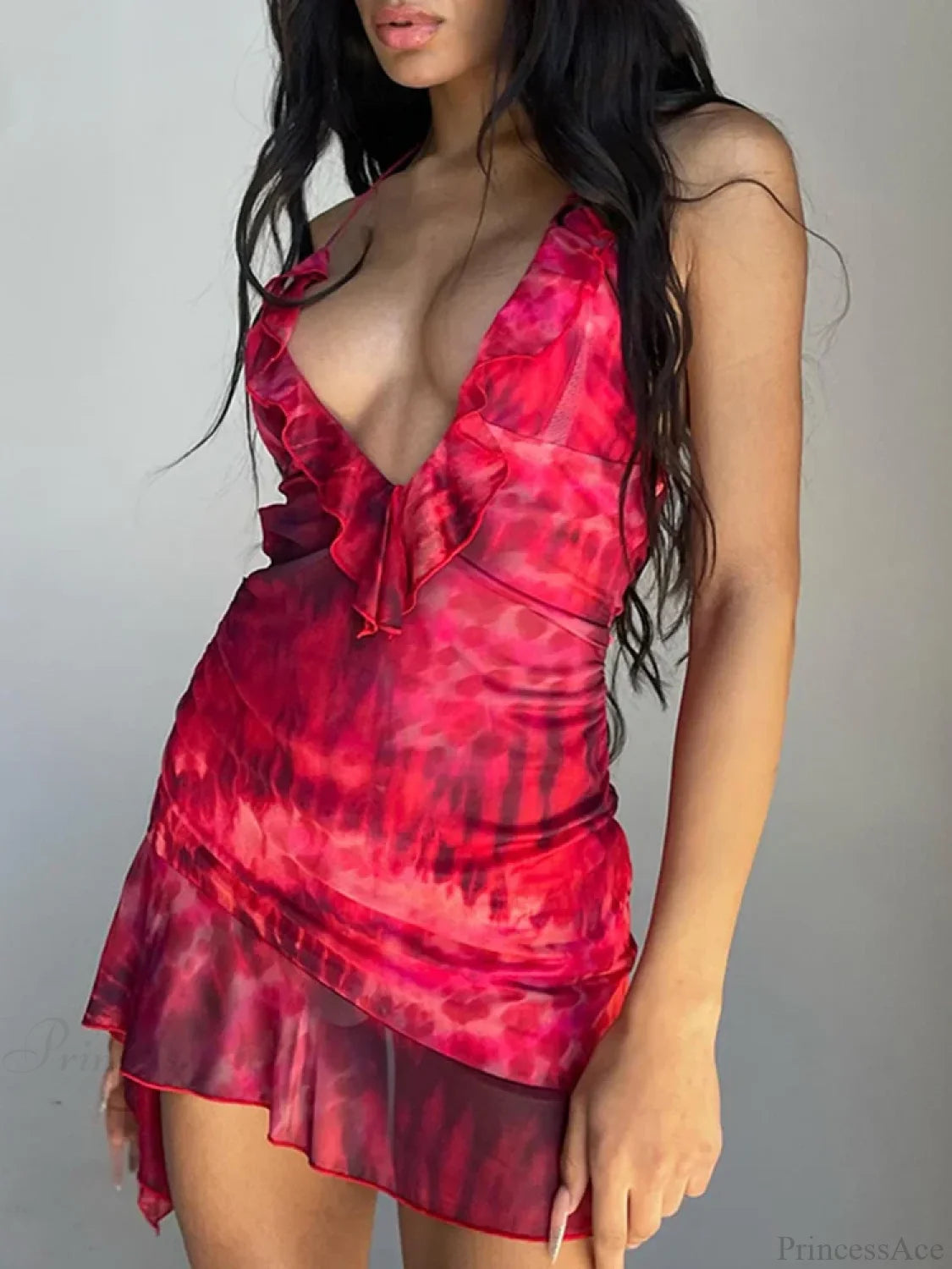 Halter Chiffon Folds Mini Dress minidress-250223