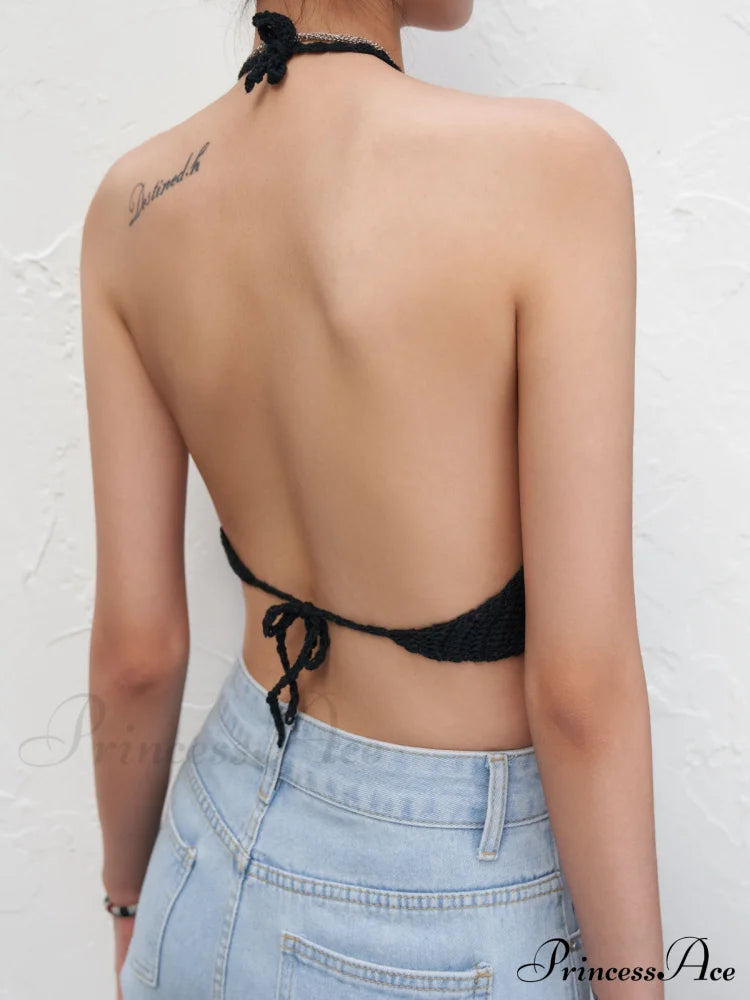 Halter Crochet Hollow Trendy Out Maxi Dress Tank Tops&Camis