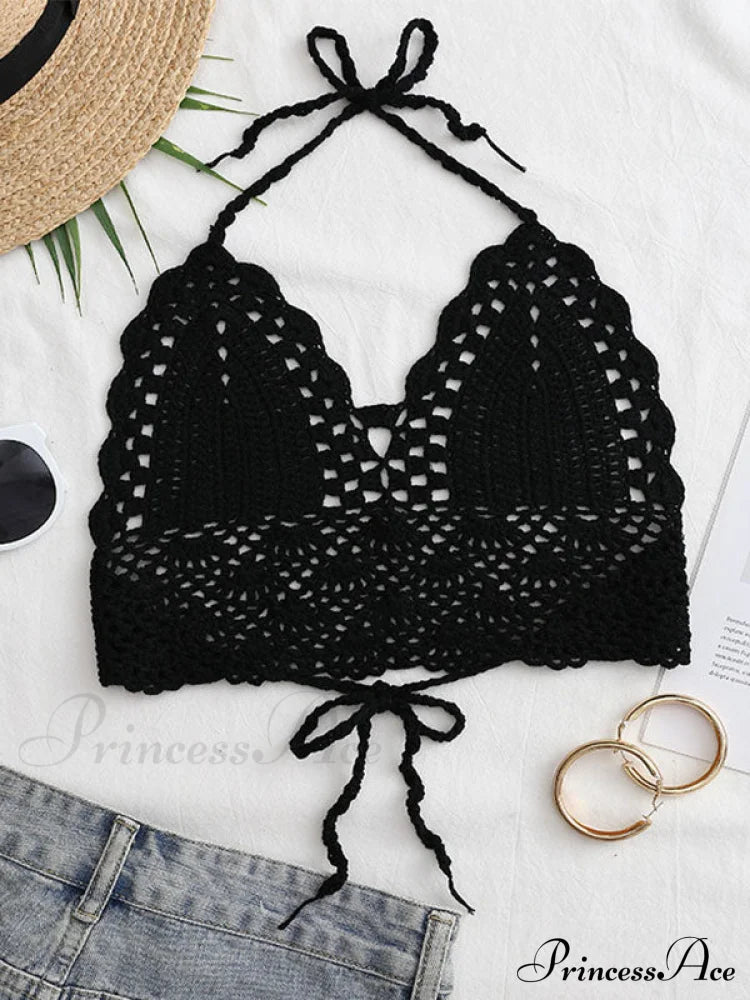 Halter Crochet Hollow Trendy Out Maxi Dress Tank Tops&Camis