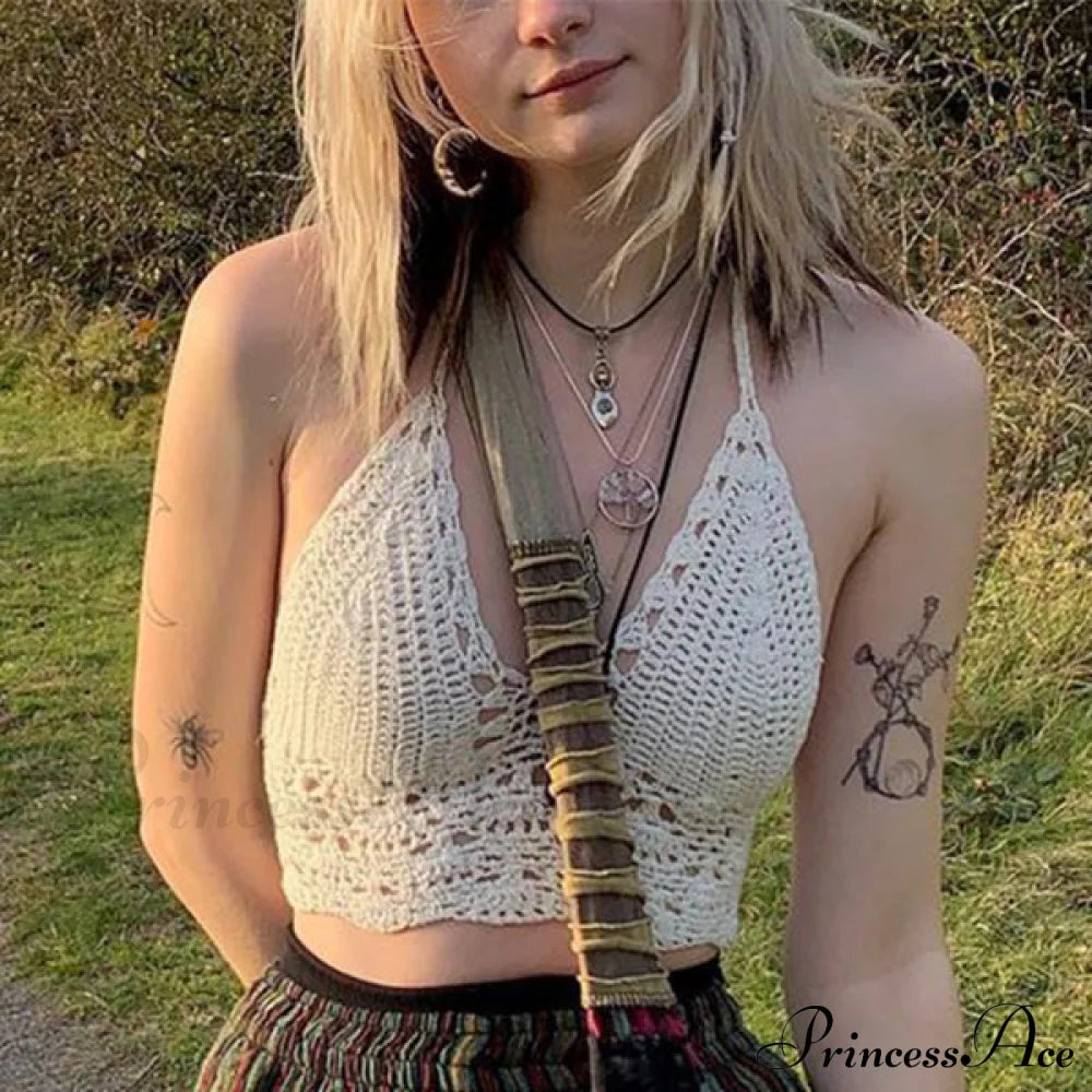 Halter Crochet Hollow Trendy Out Maxi Dress Tank Tops&Camis