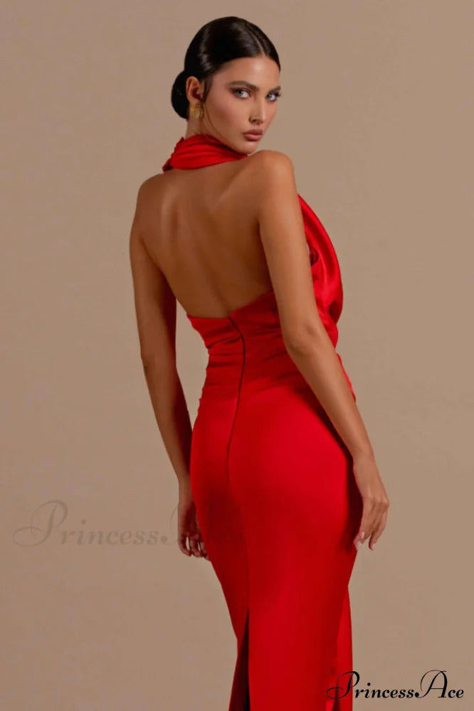 Halter Draped Stylish Mermaid Maxi Dress
