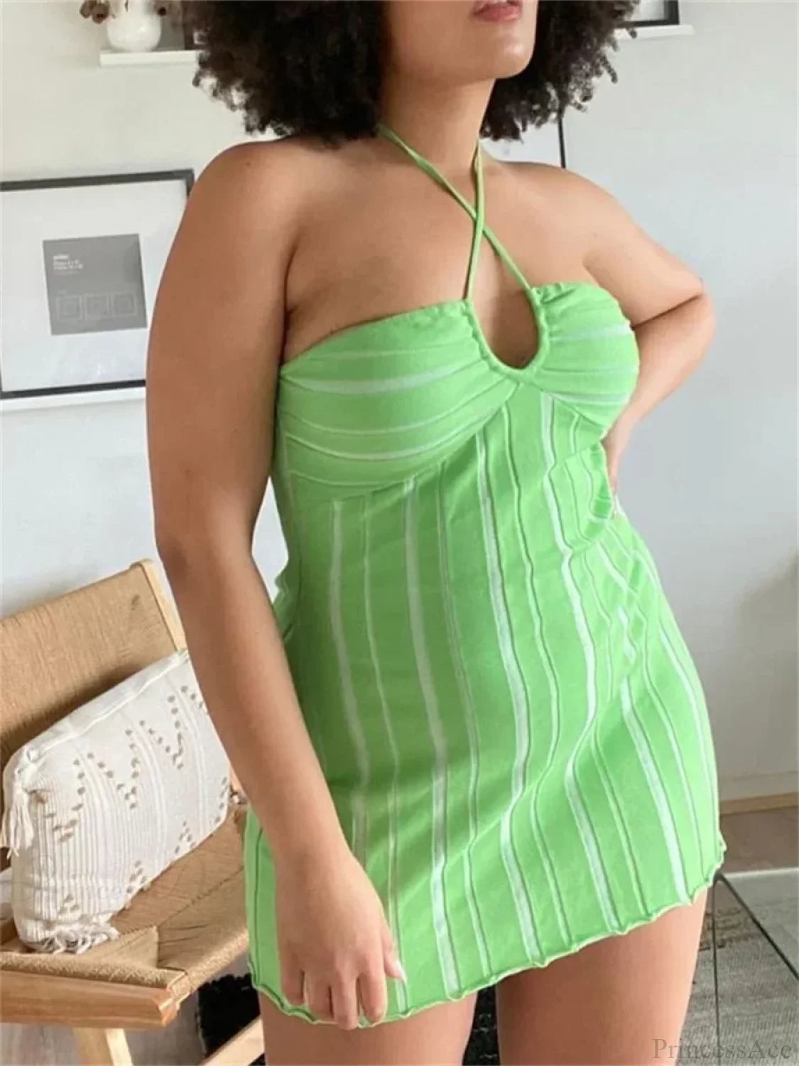 Halter Knitted Wrap Mini Dress Green / S minidress-250223