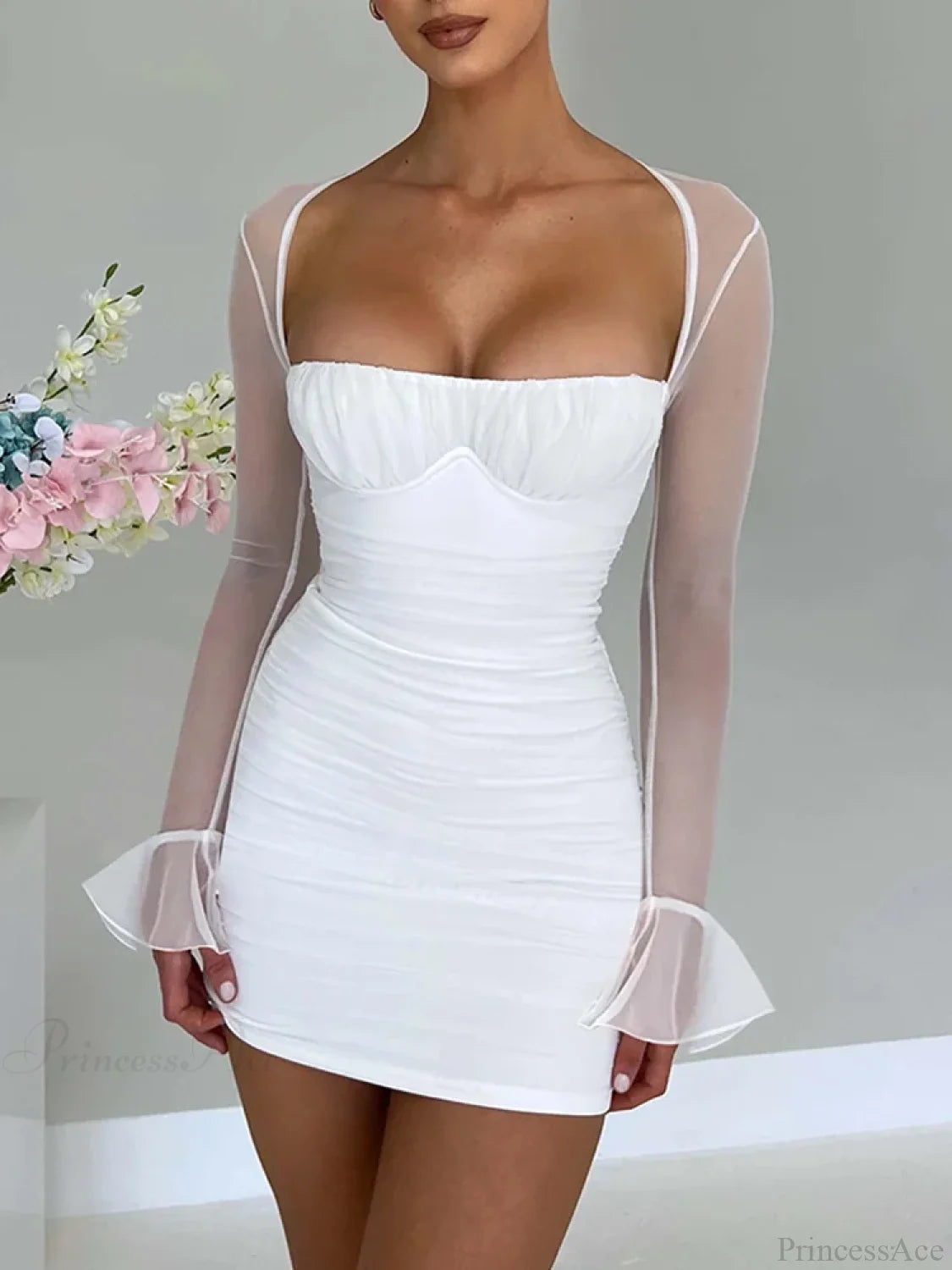 Halter Lace-Up Petal Mini Dress WHITE / S minidress-250223