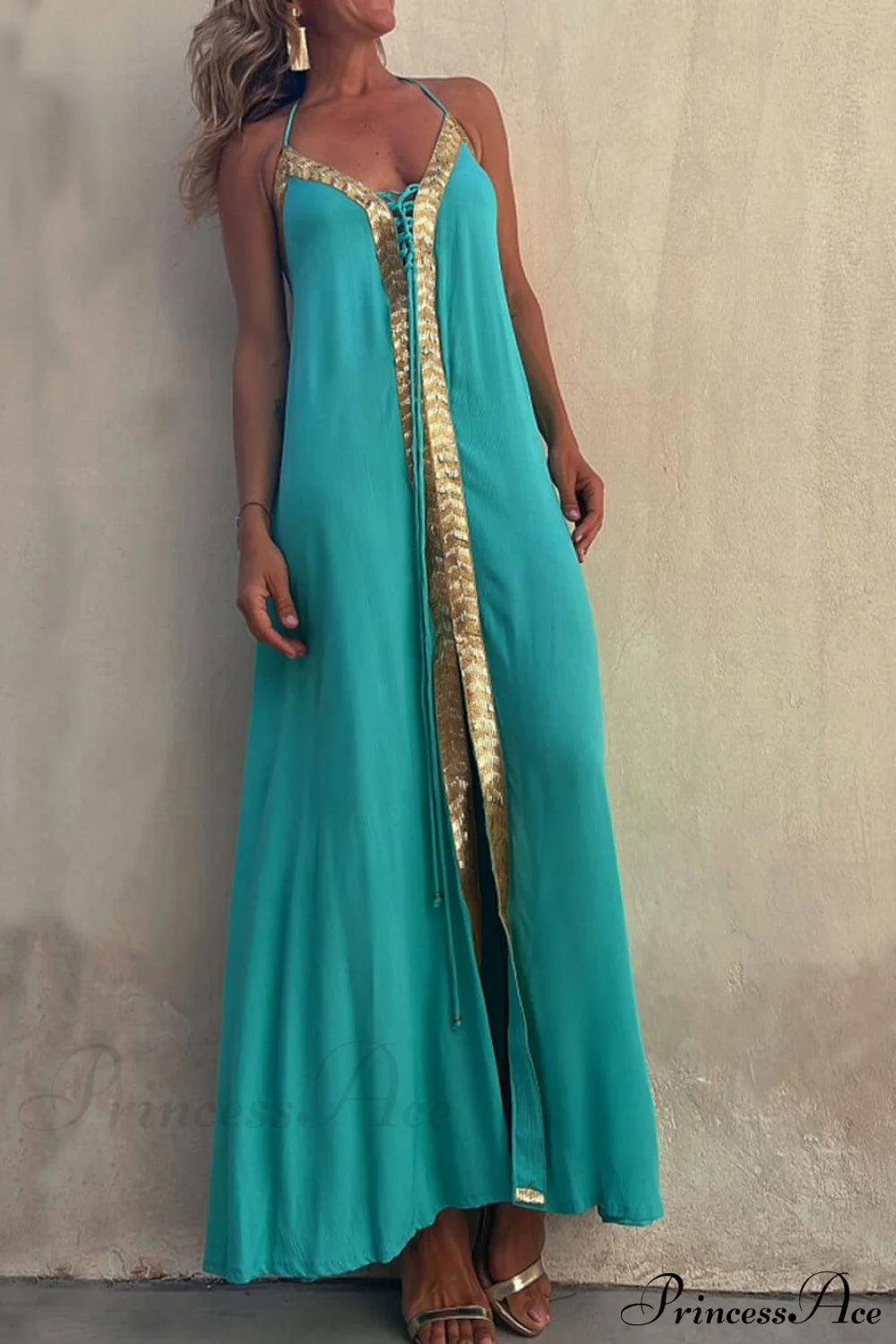 Halter Neck Casual Charming Resort Maxi Dress Green / S Dresses