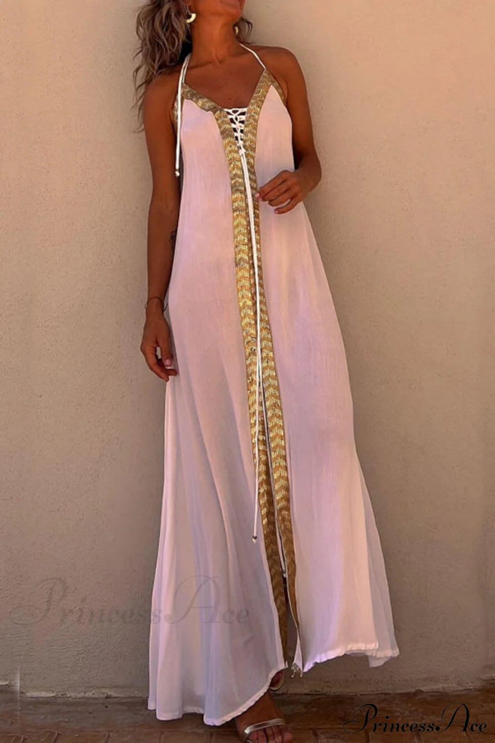 Halter Neck Casual Charming Resort Maxi Dress Light Pink / S Dresses