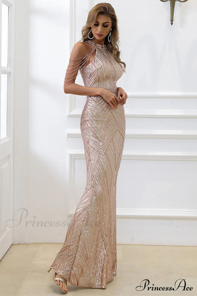 Halter Neck Sequin Charming Mermaid Prom Dress