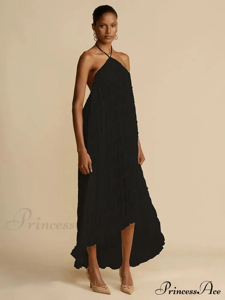 Halter Neck Stylish Ruched Midi Dress Mini