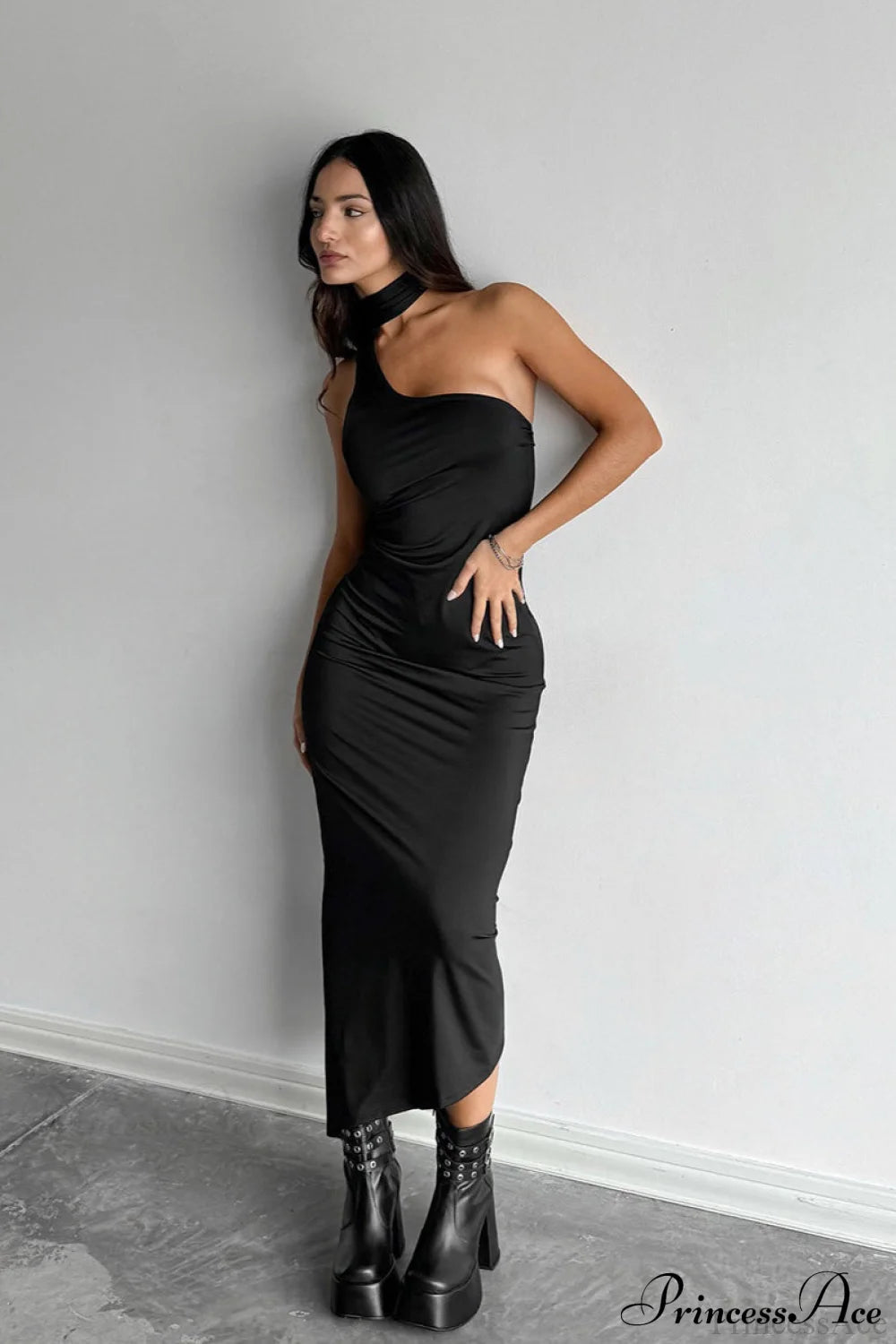 Halter Ruched Bodycon Elegant Maxi Dress