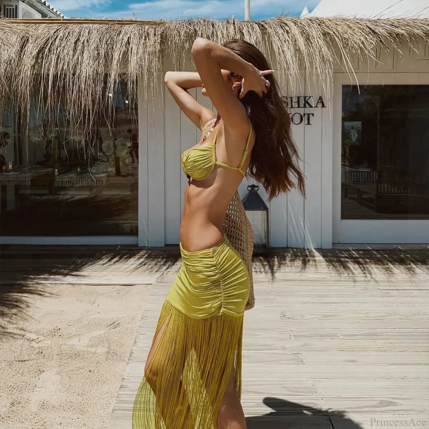 Halter Shiny Thong Bandeau Bikini Set