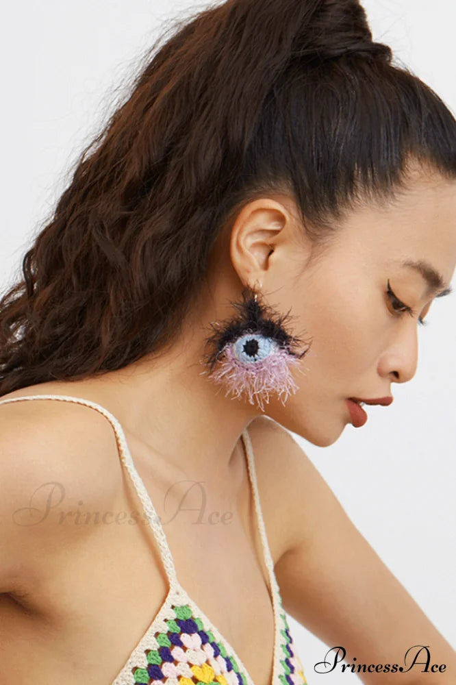 Handmade Eye Stylish Pattern Plush Earrings