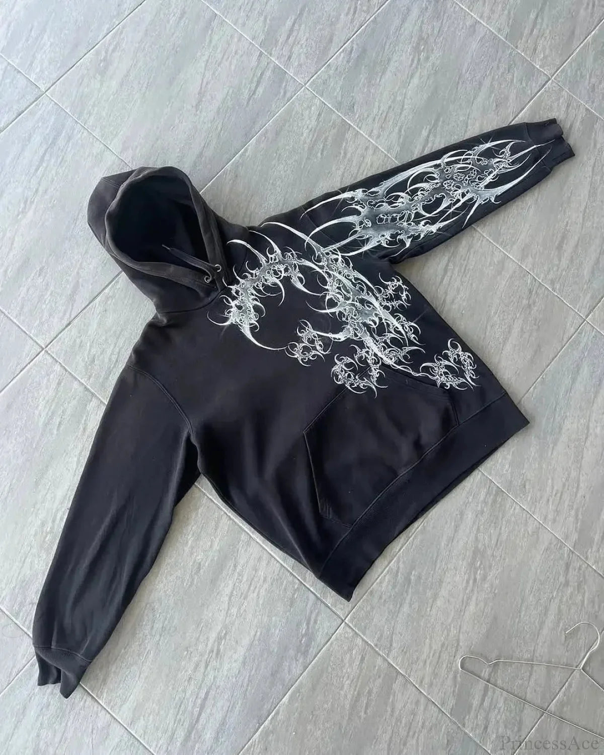 Harajuku Mournful Death Bone Hoodie black1 / S