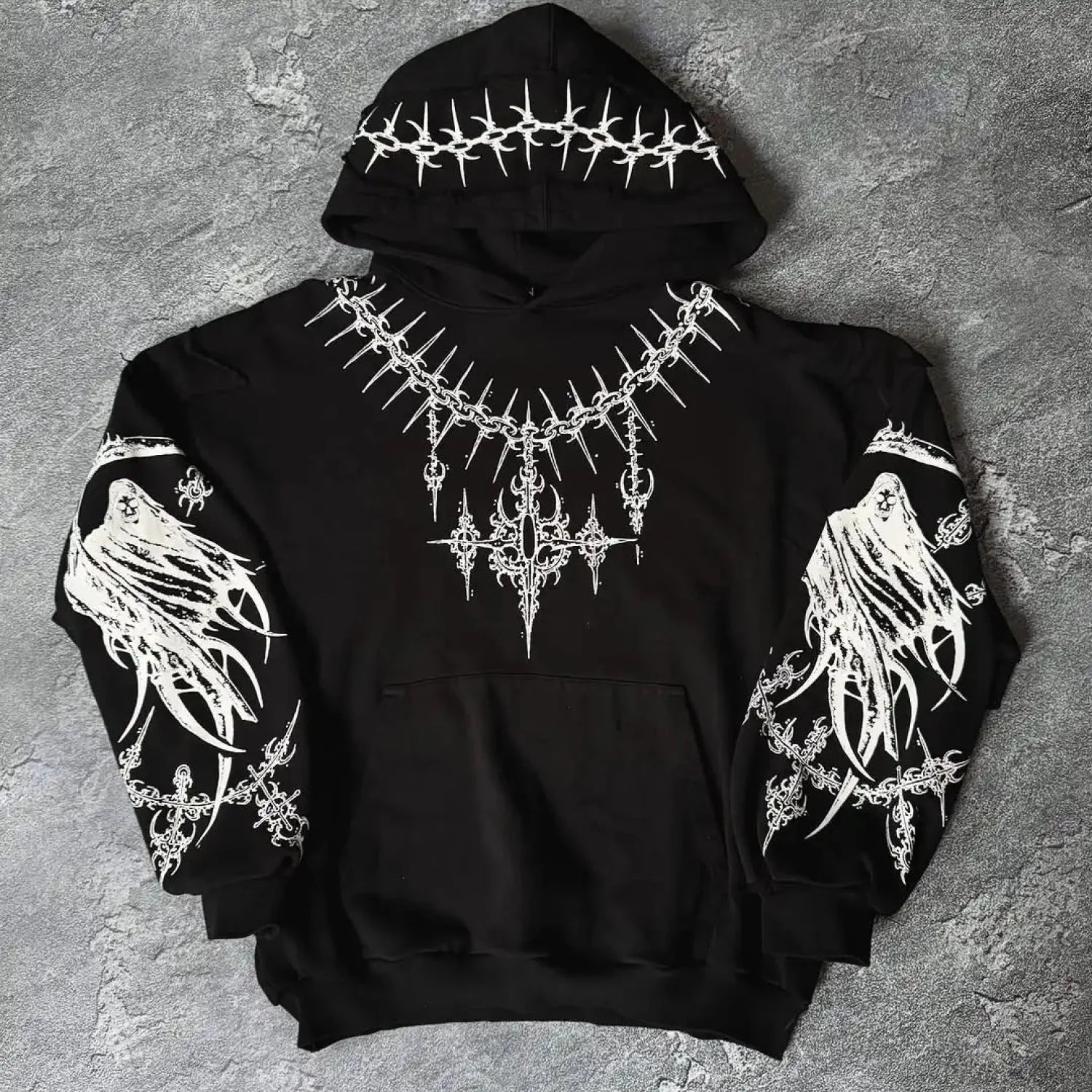 Harajuku Mournful Death Bone Hoodie black3 / S