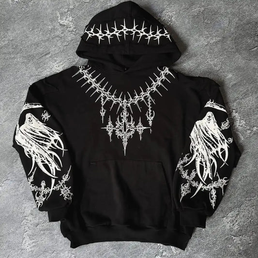Harajuku Mournful Death Bone Hoodie black3 / S