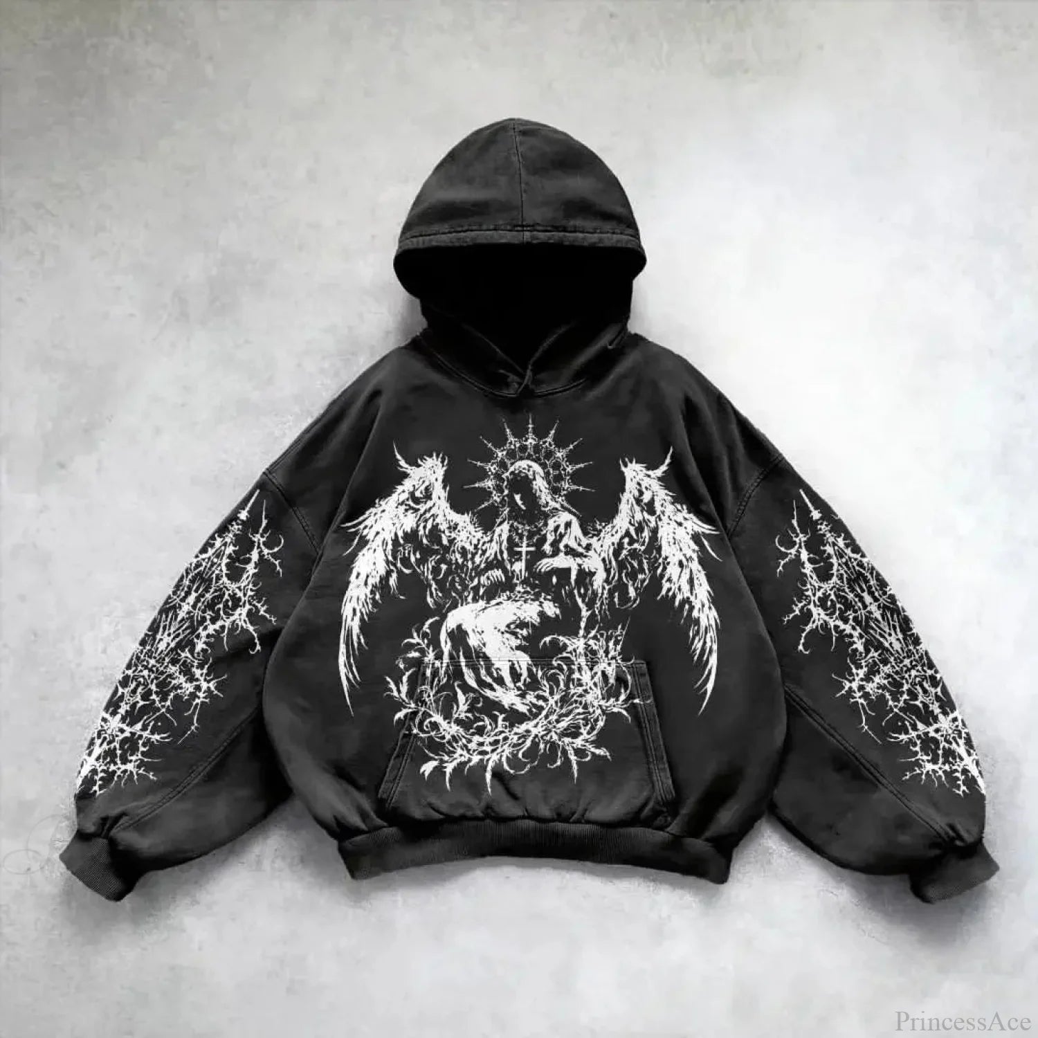 Harajuku Mysterious Printed Hoodie black3 / M
