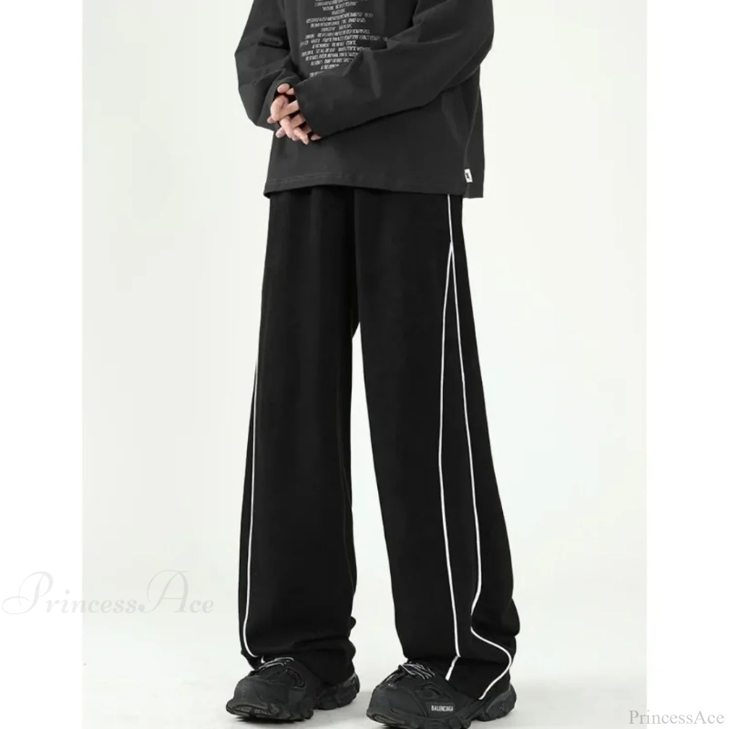 Harajuku Stripe Sweatpants Oversized Pants Black / M