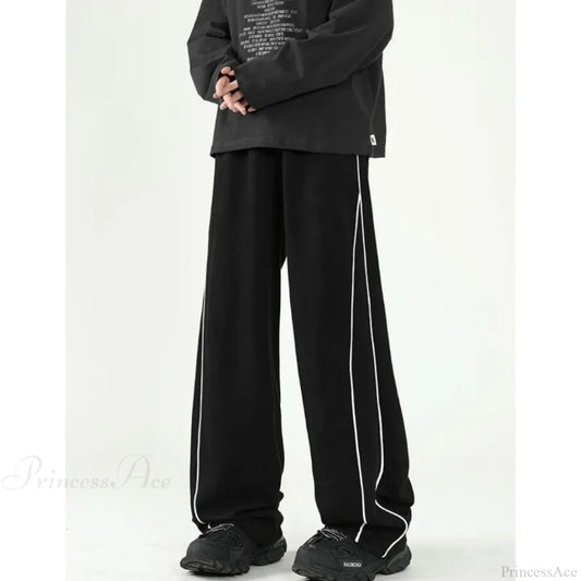 Harajuku Stripe Sweatpants Oversized Pants Black / M