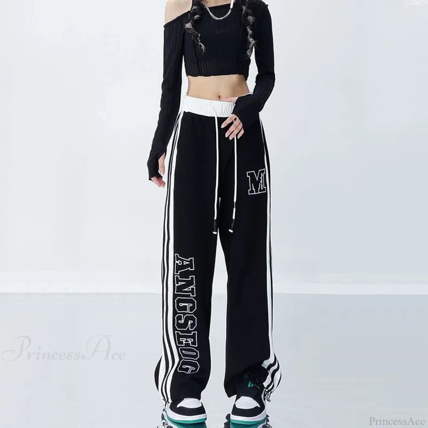 Harajuku Striped Jogging Pants Black / M