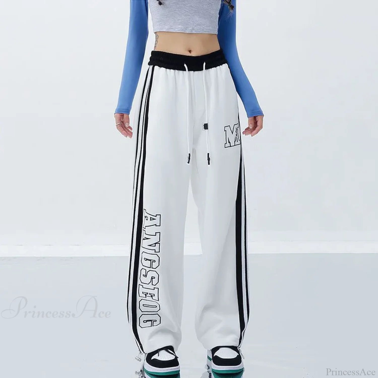 Harajuku Striped Jogging Pants WHITE / M