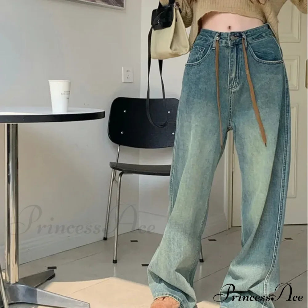 Harajuku Trend Japanese Style High-Waisted Straight New Autumn Leg Fashion Jean