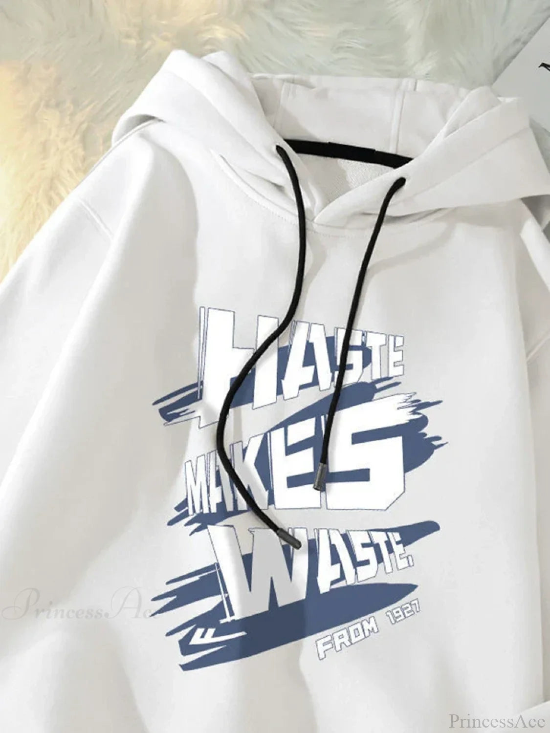 Haste Makes Waste Letter Hoodie WHITE / M(40-50KG)