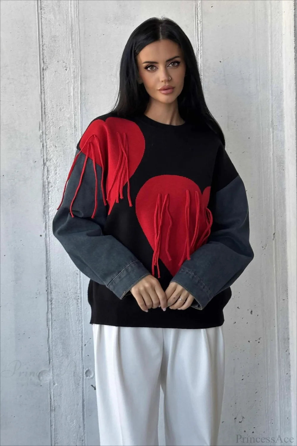 Heart Fringe Loose Chic Knit Sweater