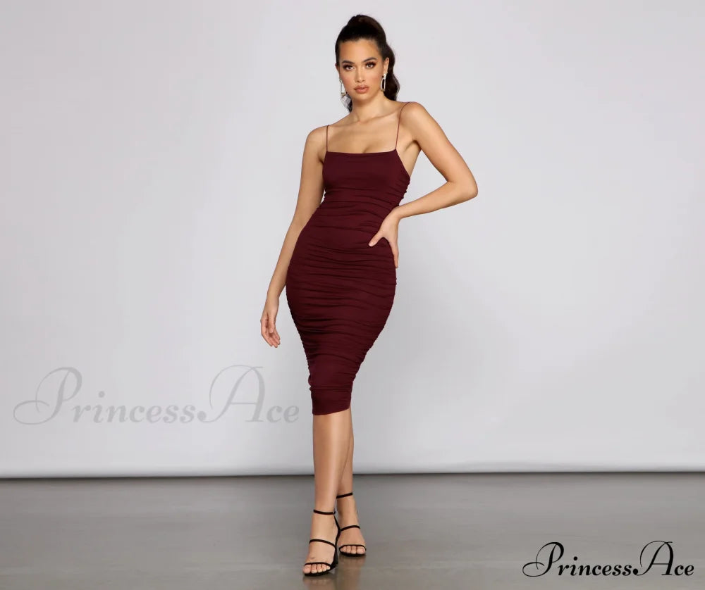Heart Of Glam Charming Ruched Midi Dress Casual Dresses