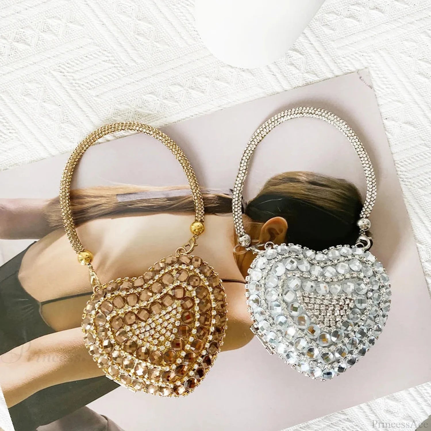 Heart Shape Sparkling Diamond Clutch Bag clutchbag-250126