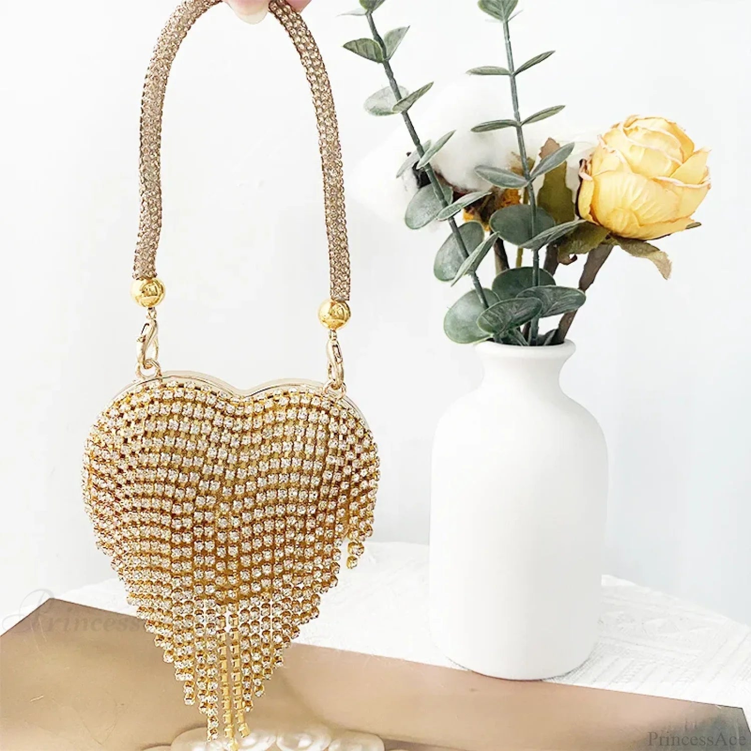Heart Shape Sparkling Diamond Clutch Bag Gold 3 / Mini(Max Length<20cm) clutchbag-250126