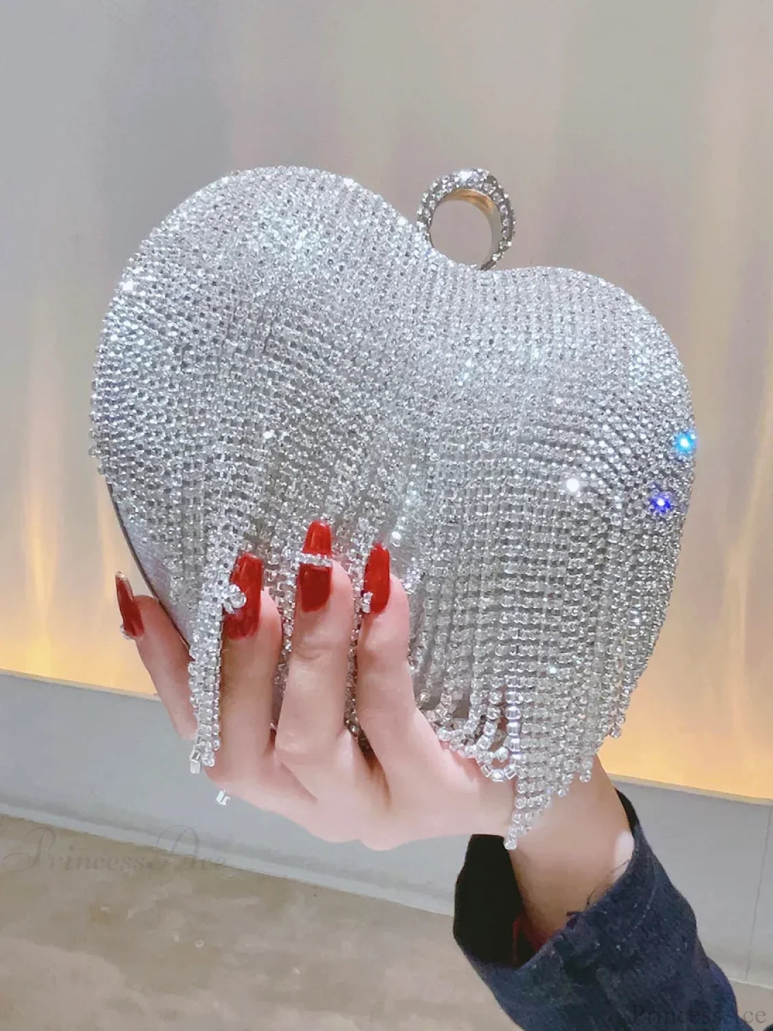 Heart Shaped Rhinestone Clutch Evening Luxury Diamond Wedding Purse Silver clutchbag-250126