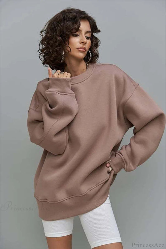 Heavy Rib Tag Print Slouchy Oversized Crewneck Sweatshirt Brown / One Size