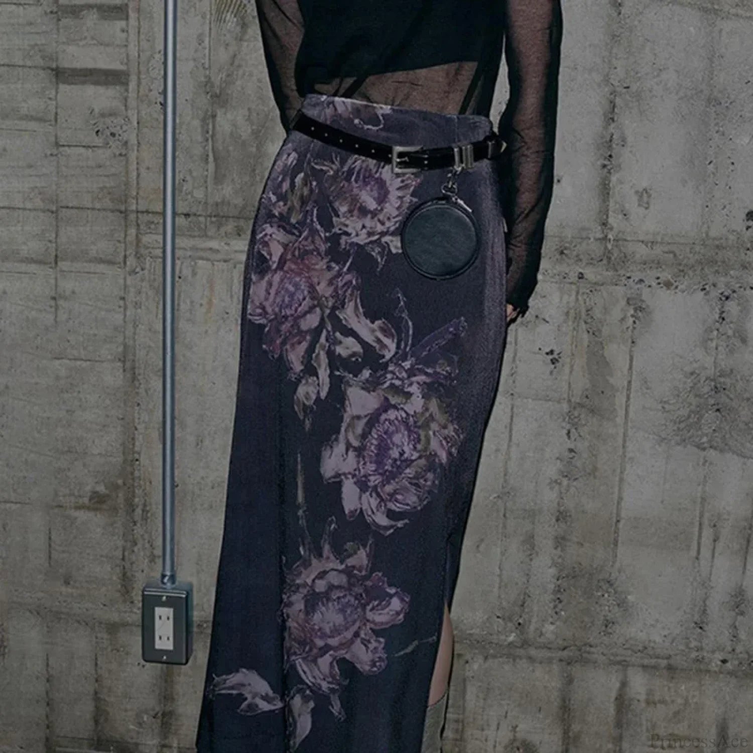 HEYounGIRL Vintage Purple Floral Print Slit Autumn Skirt PURPLE / S skirt-250126