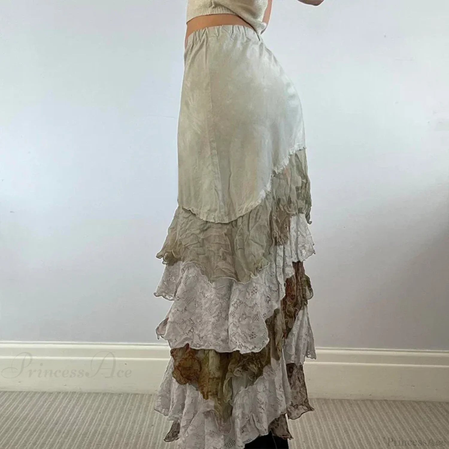 HEYounGIRL Y2K Aesthetic Lace Tiered Irregular Skirt Mori Girl skirt-250126