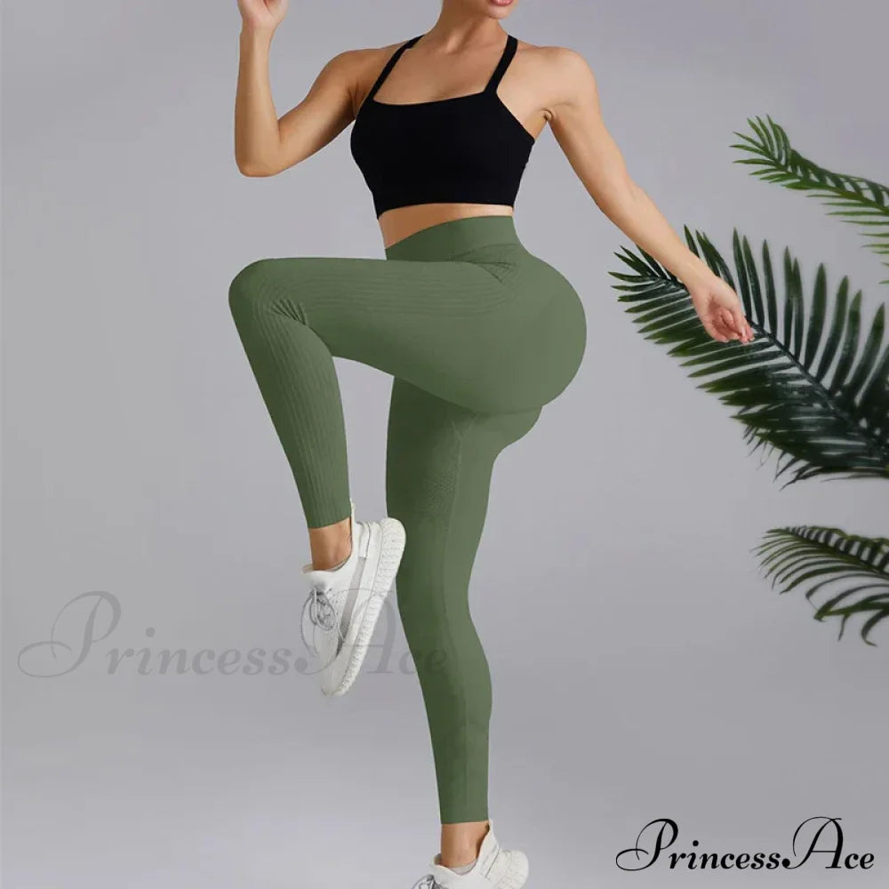 High Elastic Knitting Gym Workout Legging Green / S