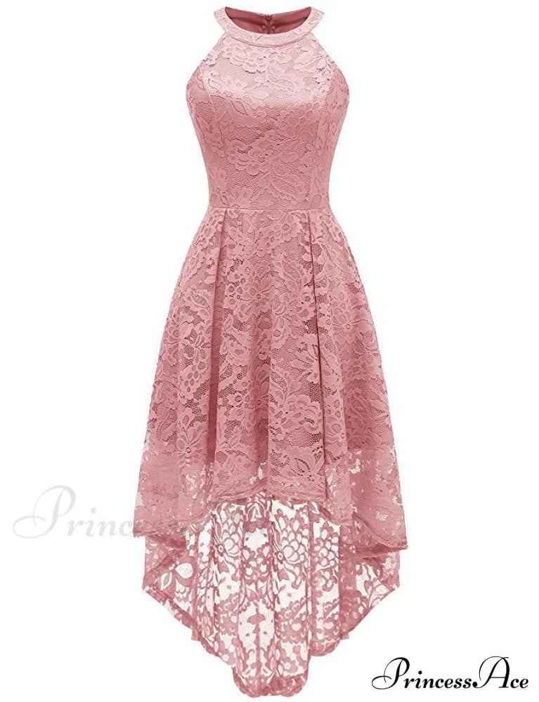 High Low Halter Neck Backless Dress With Lace S / Black Blue Lace Maxi Dress