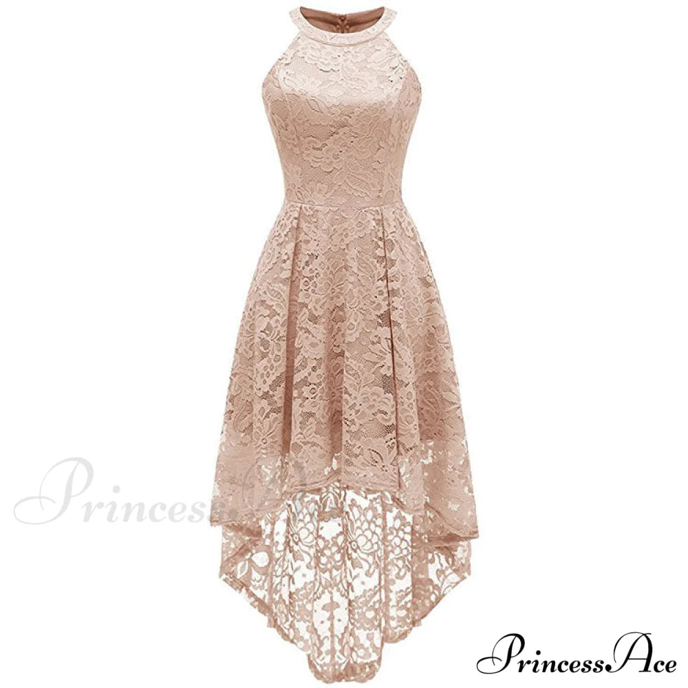 High Low Halter Neck Backless Dress With Lace S / Purple Blue Lace Maxi Dress