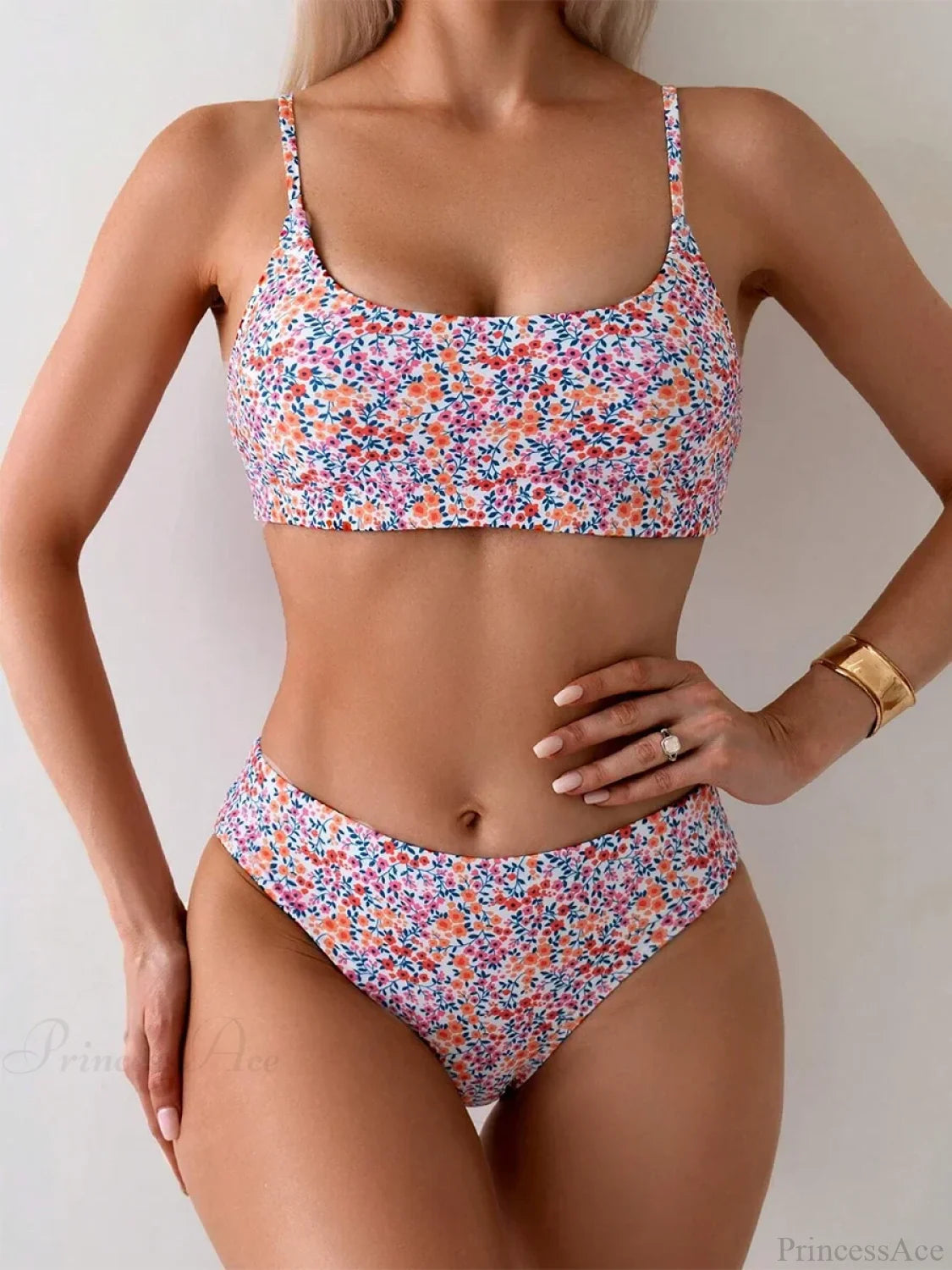 High Neck Brazilian Set Two Piece Set BlueOrangeRed / S