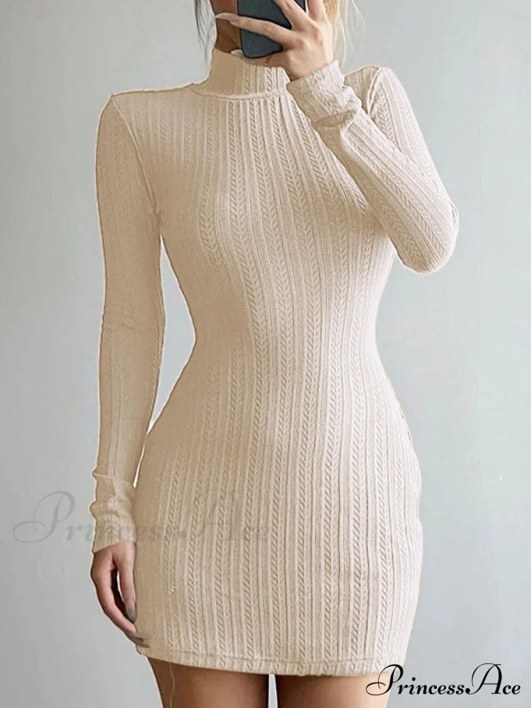 High Neck Long Sleeve Floral Lace Sophisticated Panel Trim Mini Dress - Black Dresses