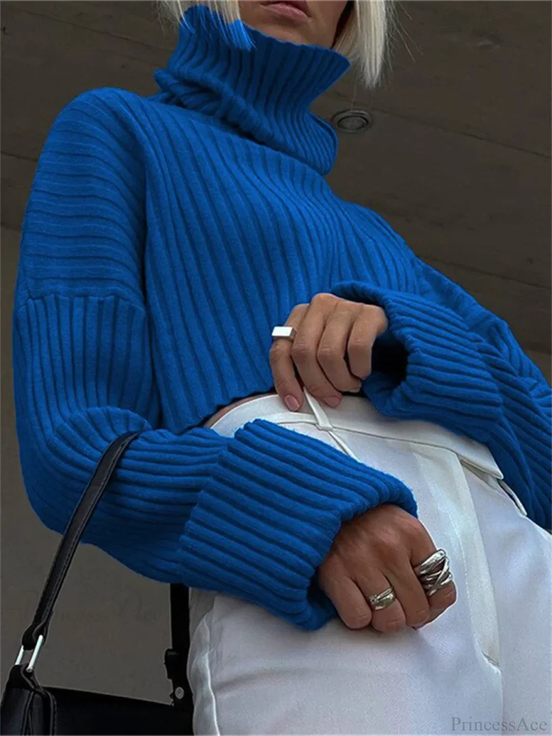 High Neck Ribbed Cropped Sweater