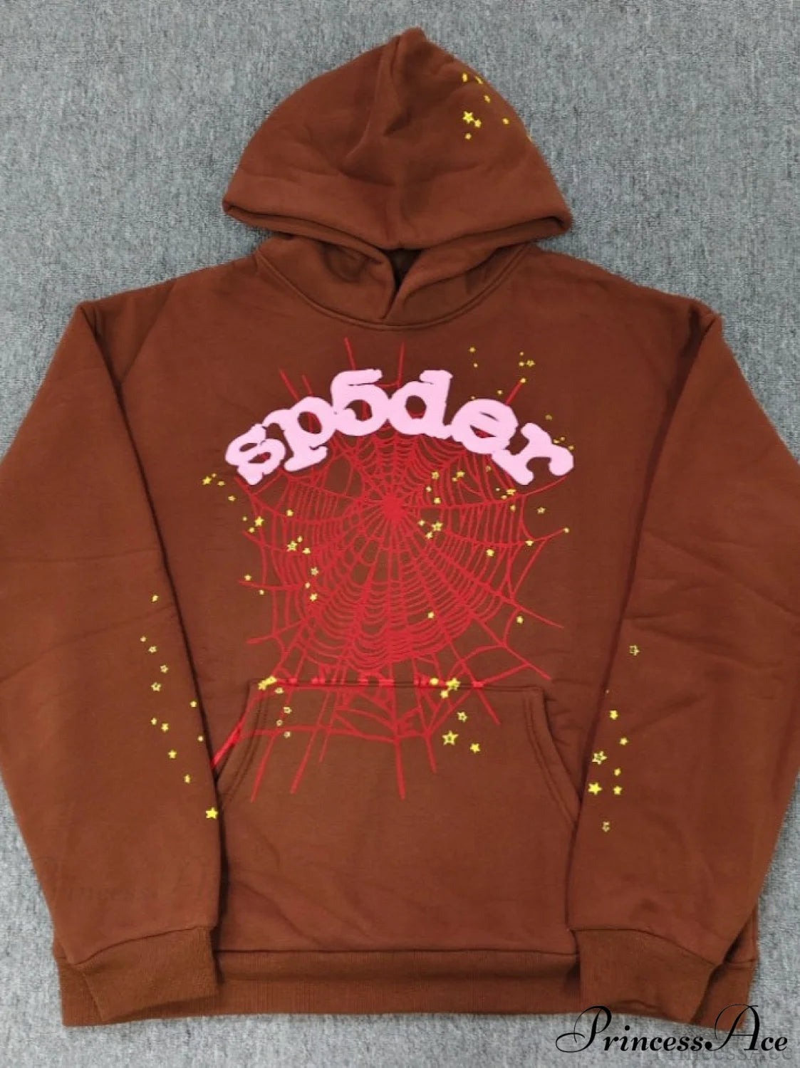 High Pile Fleece Foam Spider Print Hoodie S / Brown