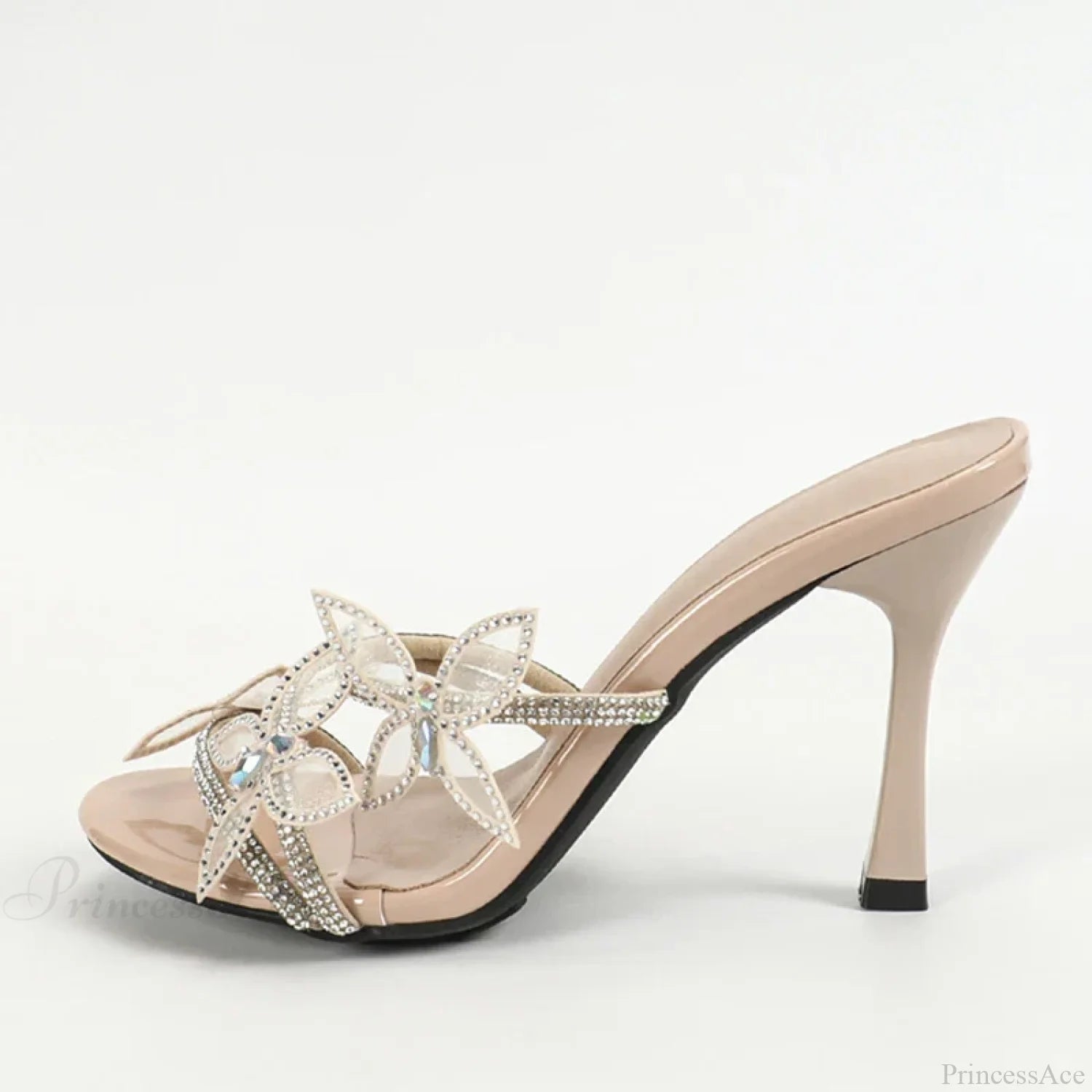High Quality Non-Slip Bottom Crystal Butterfly Open Toe Rhinestone Heels Mules Heel