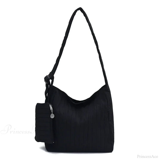 High-Quality Nylon Pleated Zipper Crossbody Black crossbody-250126