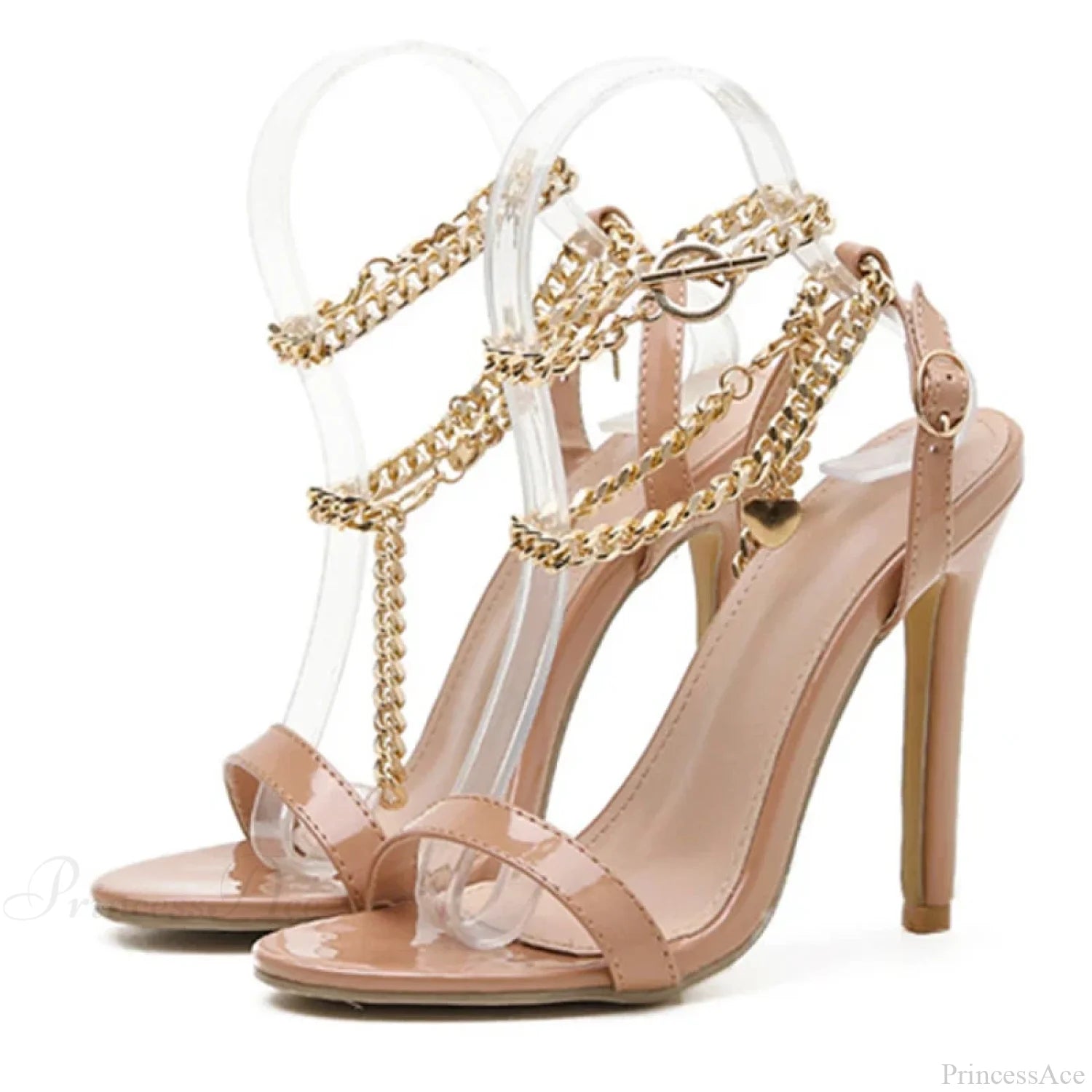 High-Quality Pink Patent-Leather Summer Women’s Shoes Sandals Open-Toe Metal-Chain Ankle-Strap