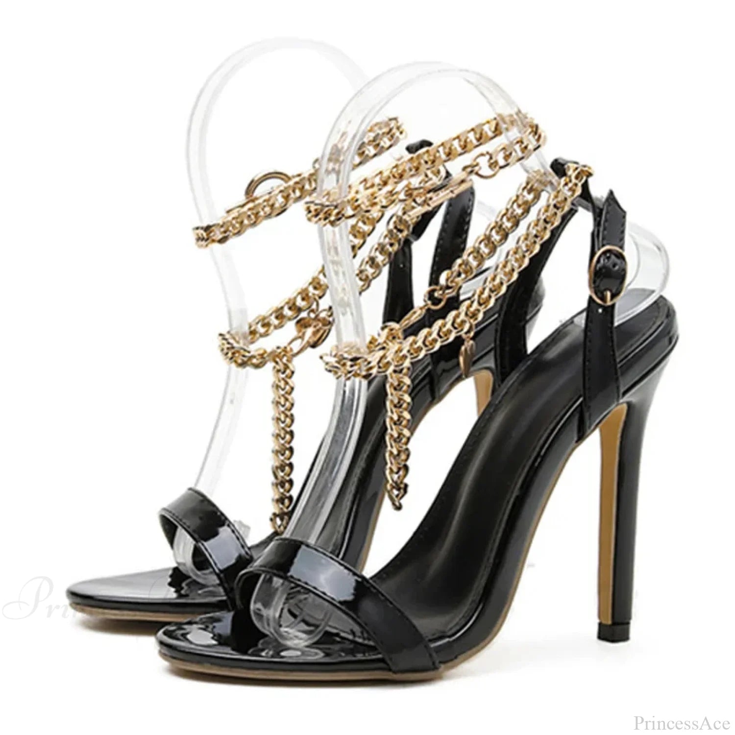 High-Quality Pink Patent-Leather Summer Women’s Shoes Sandals Open-Toe Metal-Chain Ankle-Strap
